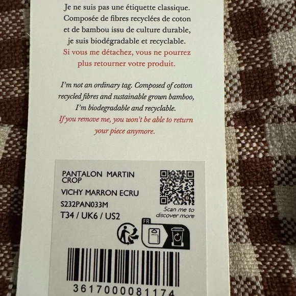 Sezane - Martin Crop Trousers, NWT - Picture 7 of 9